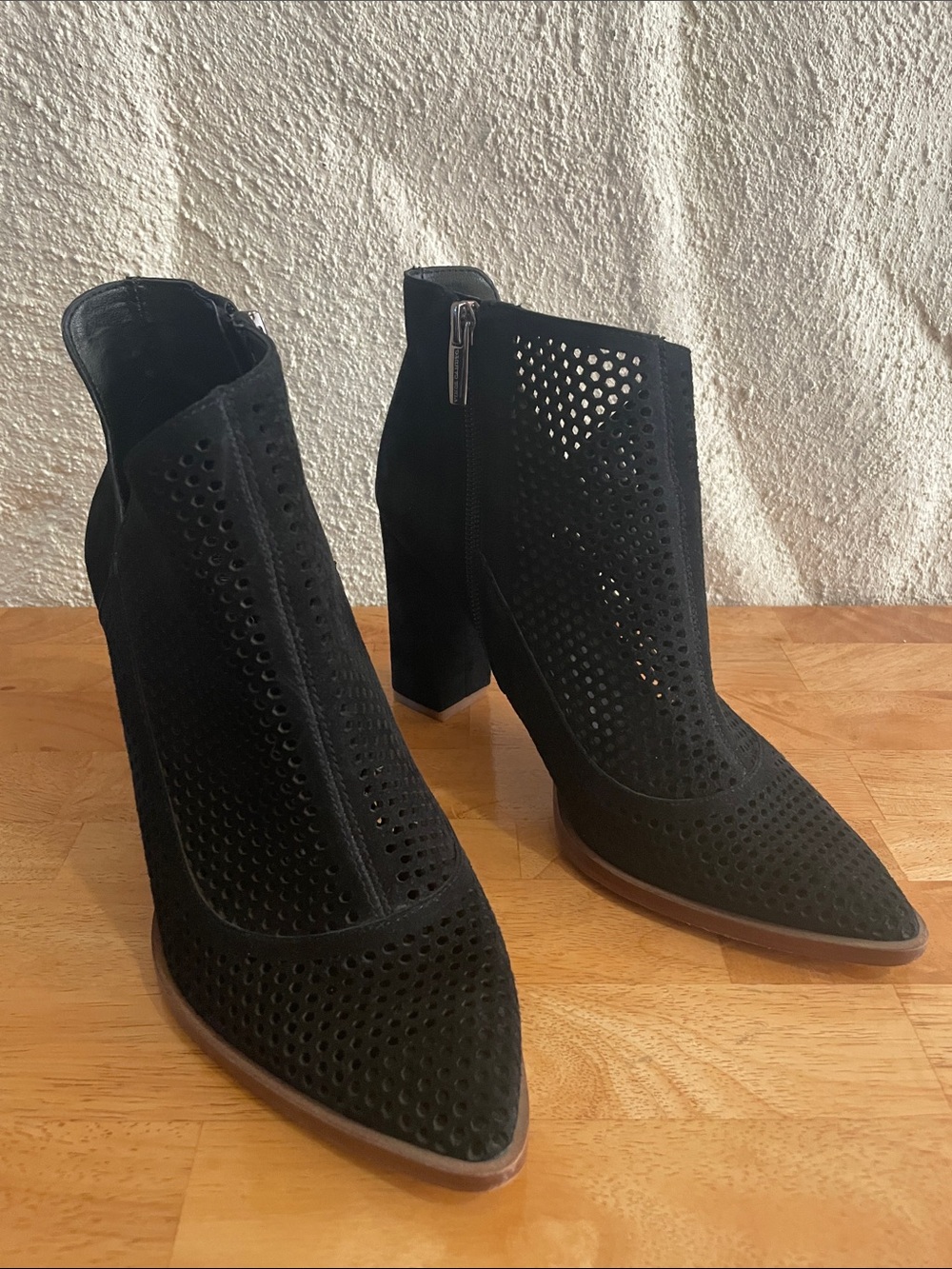 Vince Camuto Black Perforated Pointed Toe Ankle Booties